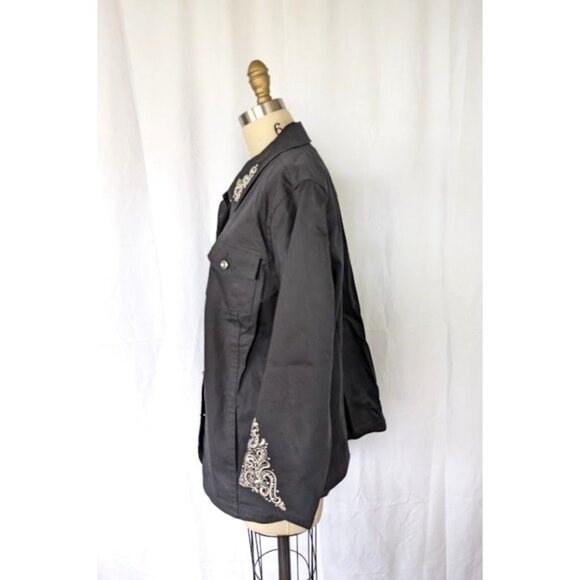 Quacker Factory Jacket Women's‎ Size Large Embroidered Canvas Button Down Black - Picture 2 of 7